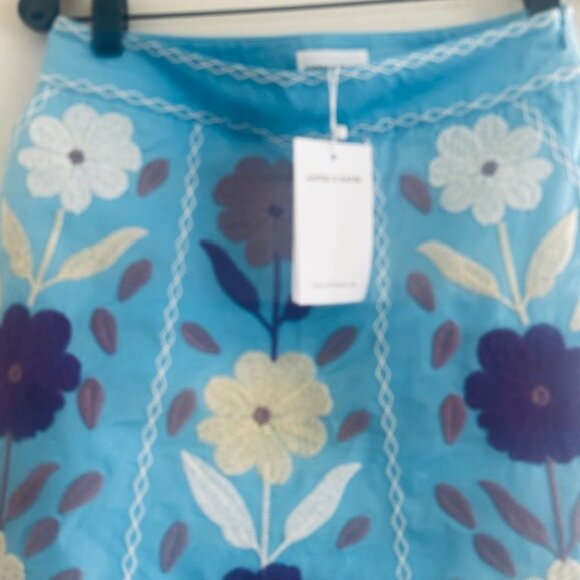 Antik Batik Tady Blue Multicolor Sky Floral Embroidered Lined Cotton Skirt NWT - Picture 7 of 16